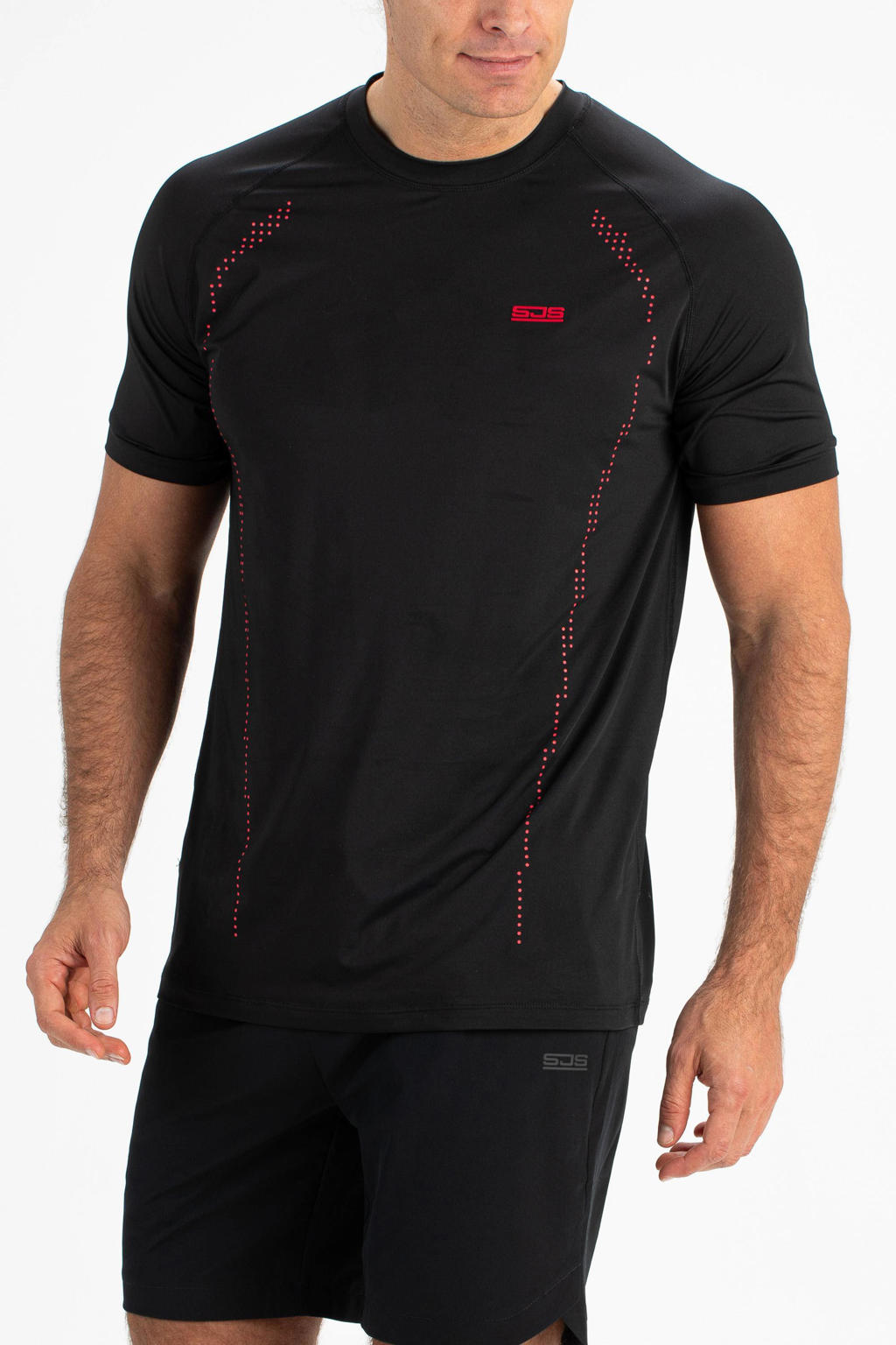 Zwarte heren Sjeng Sports sport T-shirt Torres van polyester met korte mouwen en ronde hals