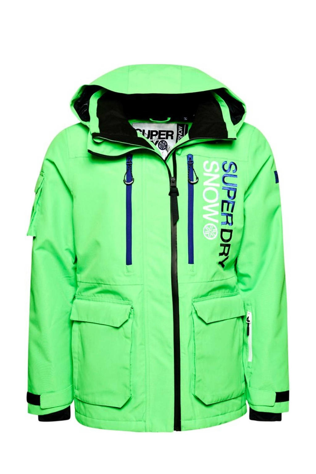 Groene heren Superdry Sport ski-jack Ultimate Rescue van gerecycled polyester met capuchon en ritssluiting
