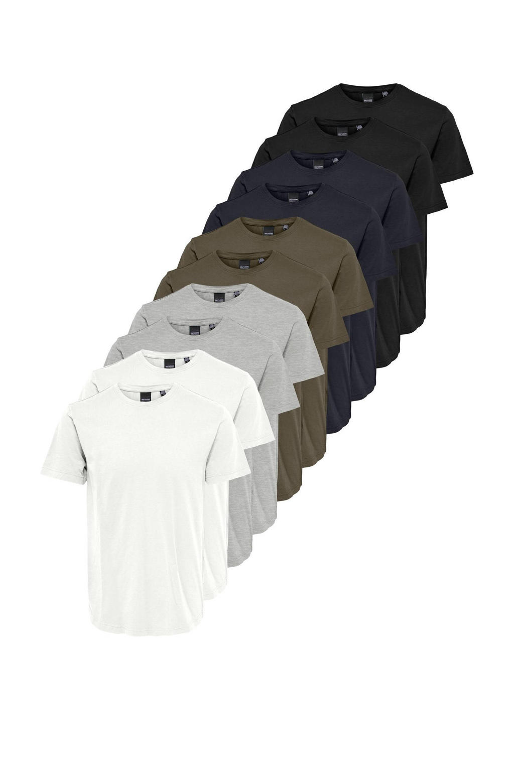 Set van 1 wit, grijs en donkerblauwe heren ONLY & SONS T-shirt 0 van katoen met korte mouwen en ronde hals