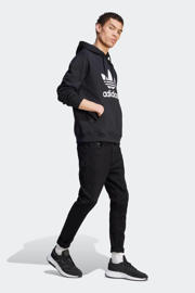 thumbnail: Zwarte heren adidas Originals hoodie Trefoil van sweat materiaal met logo dessin, lange mouwen en capuchon