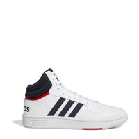 thumbnail: Wit, donkerblauw en rode heren adidas Sportswear Hoops Mid 3.0 sneakers van imitatieleer/textiel met veters