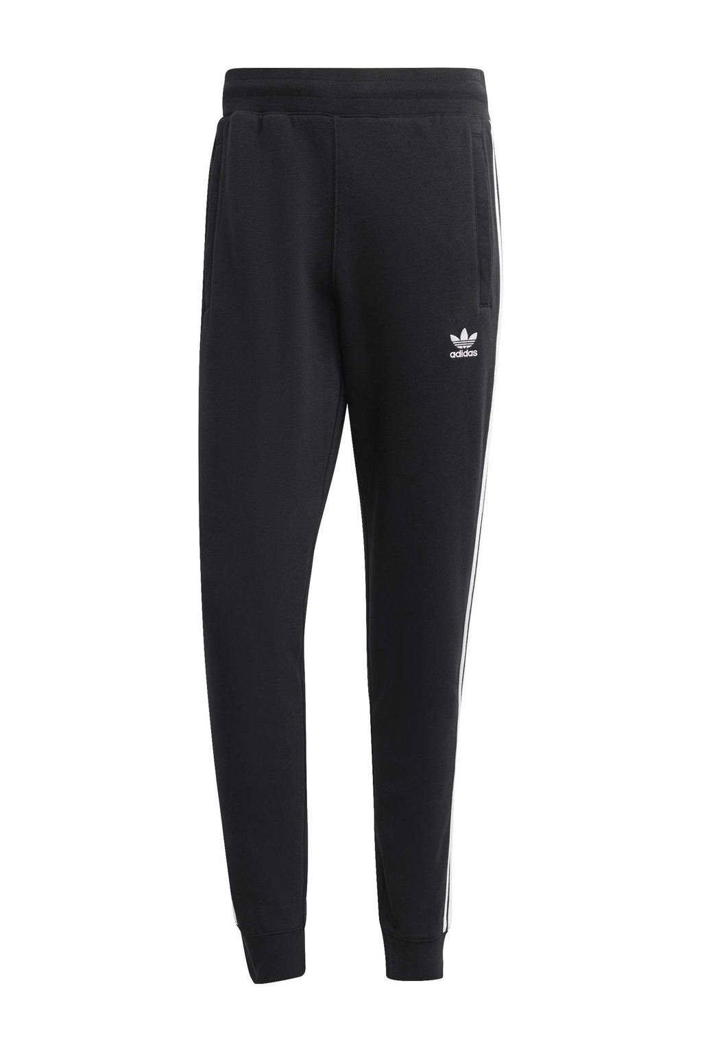 Zwarte heren adidas Originals joggingbroek Adicolor van katoen met slim fit, elastische tailleband met koord en logo dessin