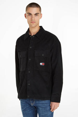corduroy jas Sherpa met logo zwart