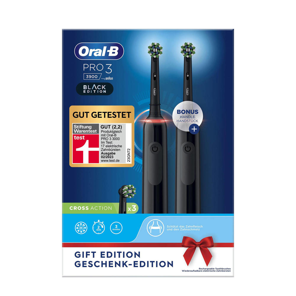 Oral-B  Pro 3 3900 - 2 elektrische tandenborstels - Zwart