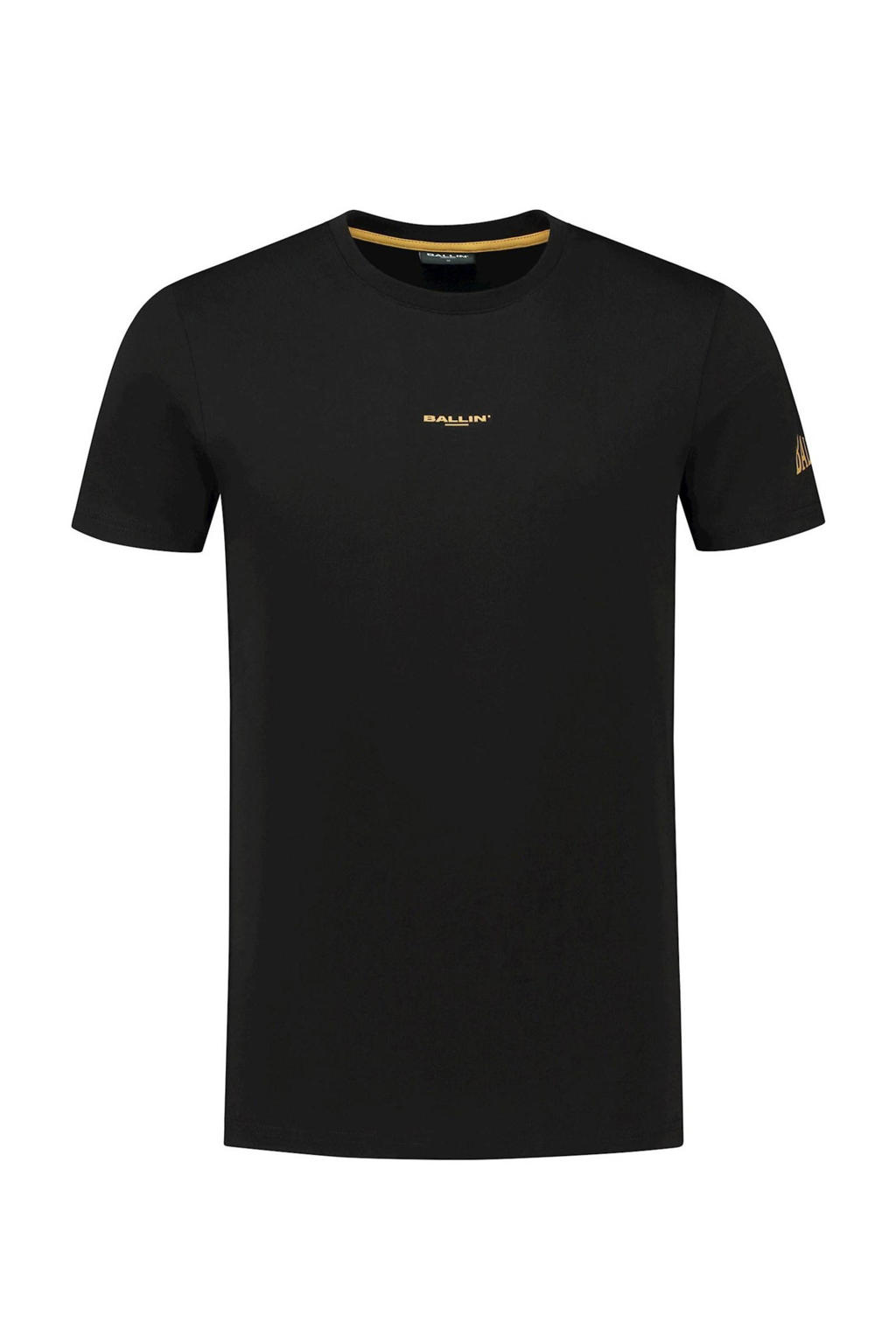 Zwarte heren Ballin regular fit T-shirt van katoen met backprint, korte mouwen en ronde hals