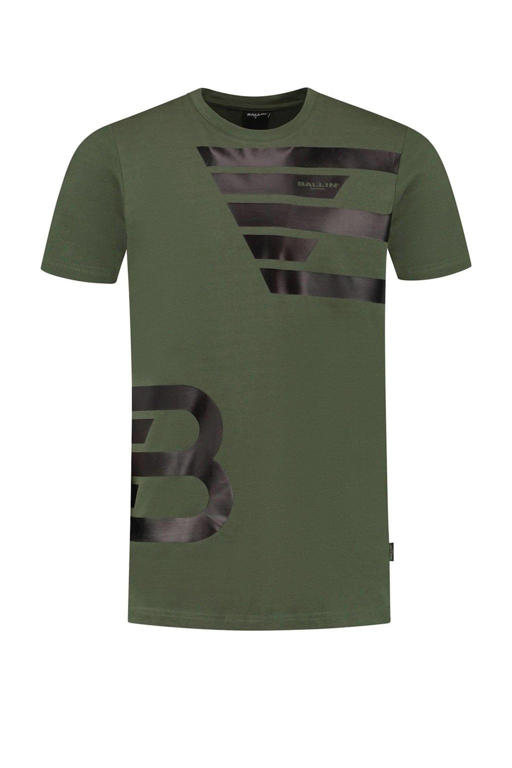 Groene heren Ballin regular fit T-shirt van katoen met printopdruk, korte mouwen en ronde hals