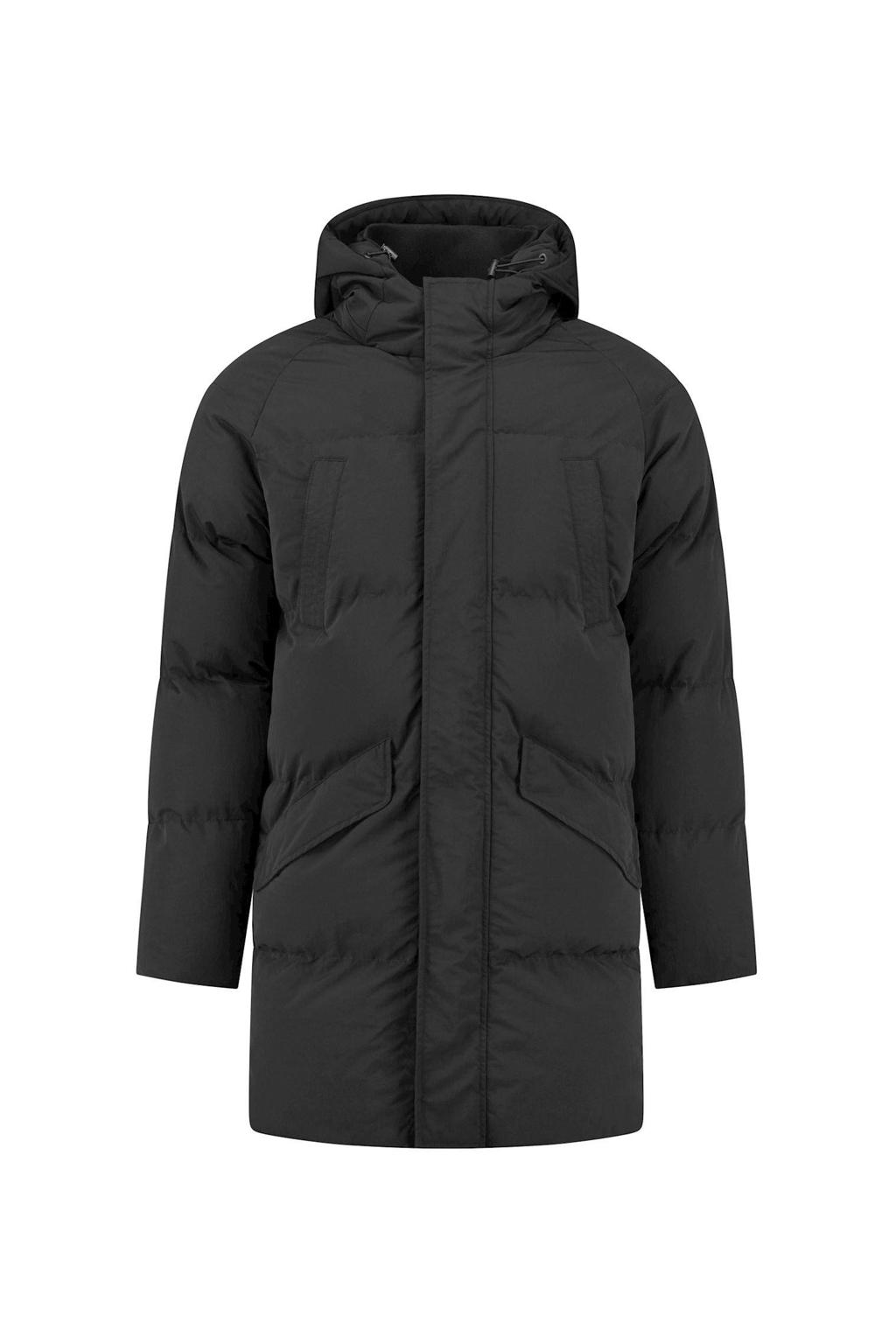 Zwarte heren Purewhite gewatteerde jas van nylon met lange mouwen, capuchon en rits- en drukknoopsluiting