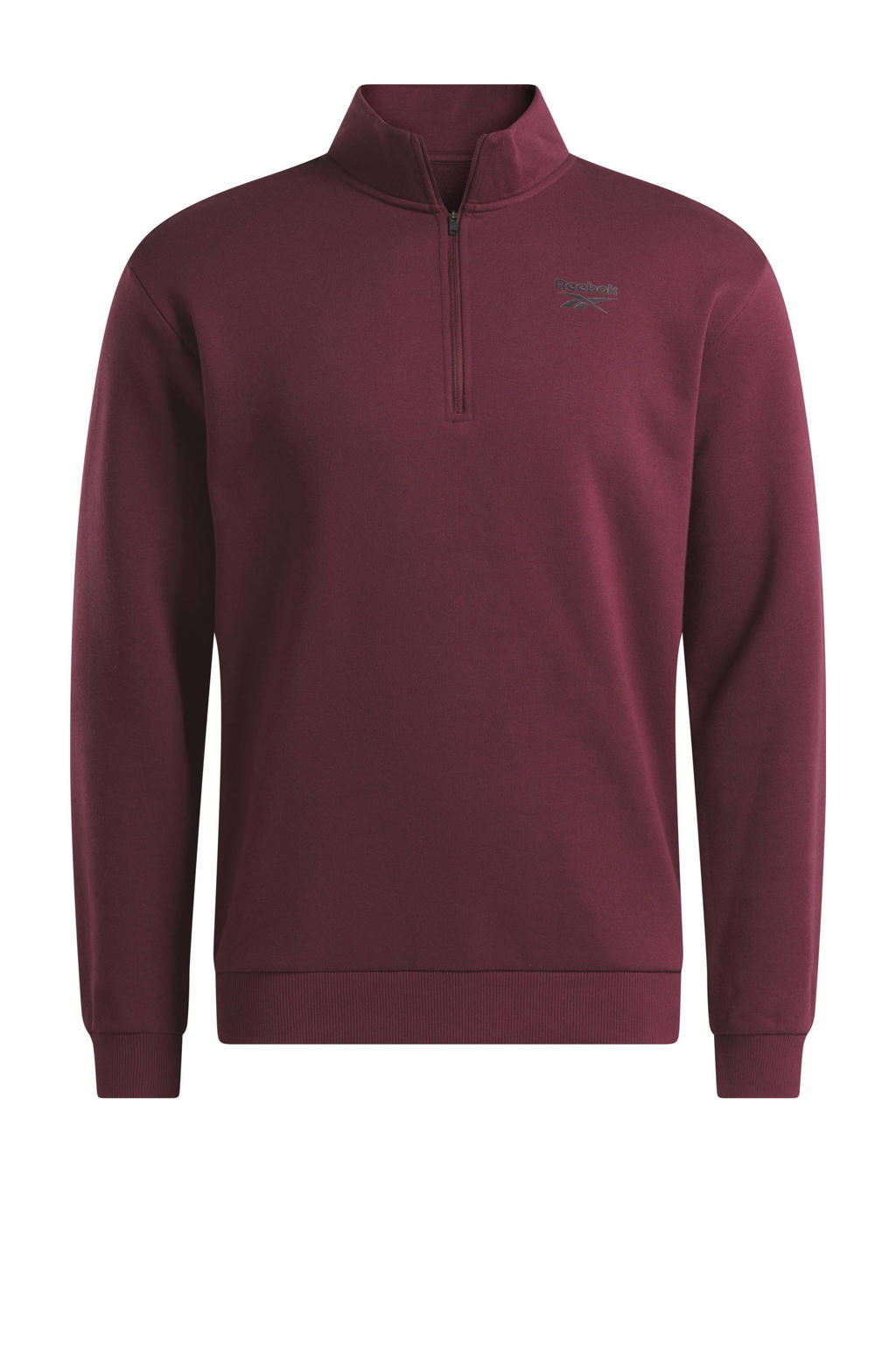 Donkerrode heren Reebok Training sweater van katoen met lange mouwen, opstaande kraag en halve rits