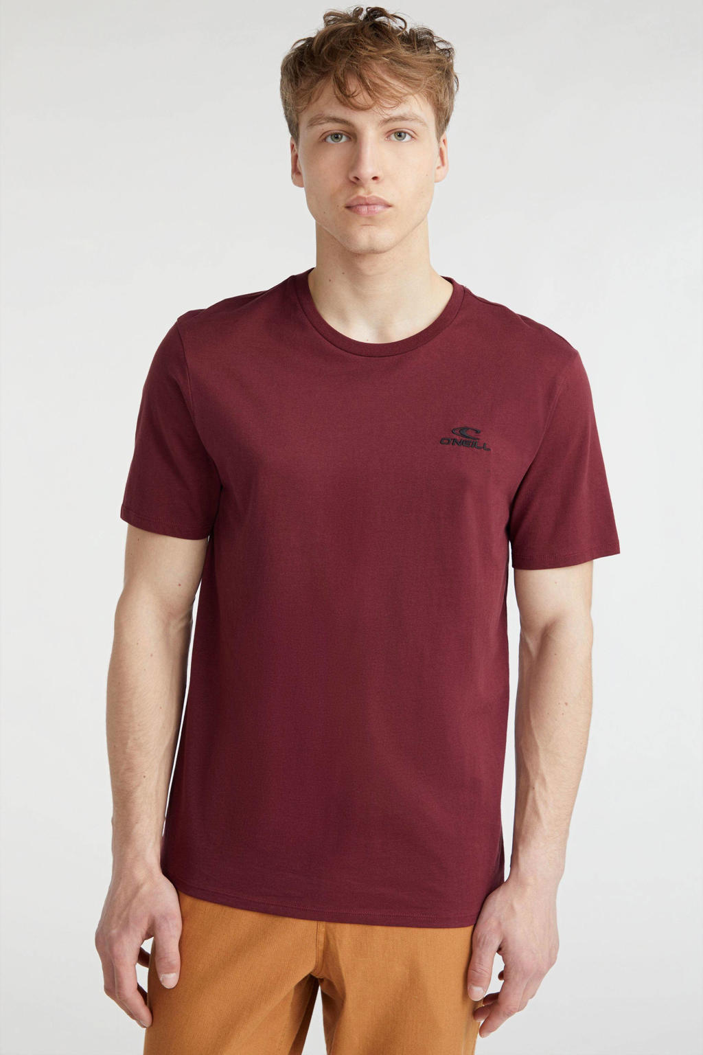 Rode heren O'Neill regular fit T-shirt van katoen met logo dessin, korte mouwen en ronde hals