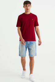 thumbnail: Rode heren WE Fashion slim fit T-shirt van katoen met logo dessin, korte mouwen en ronde hals