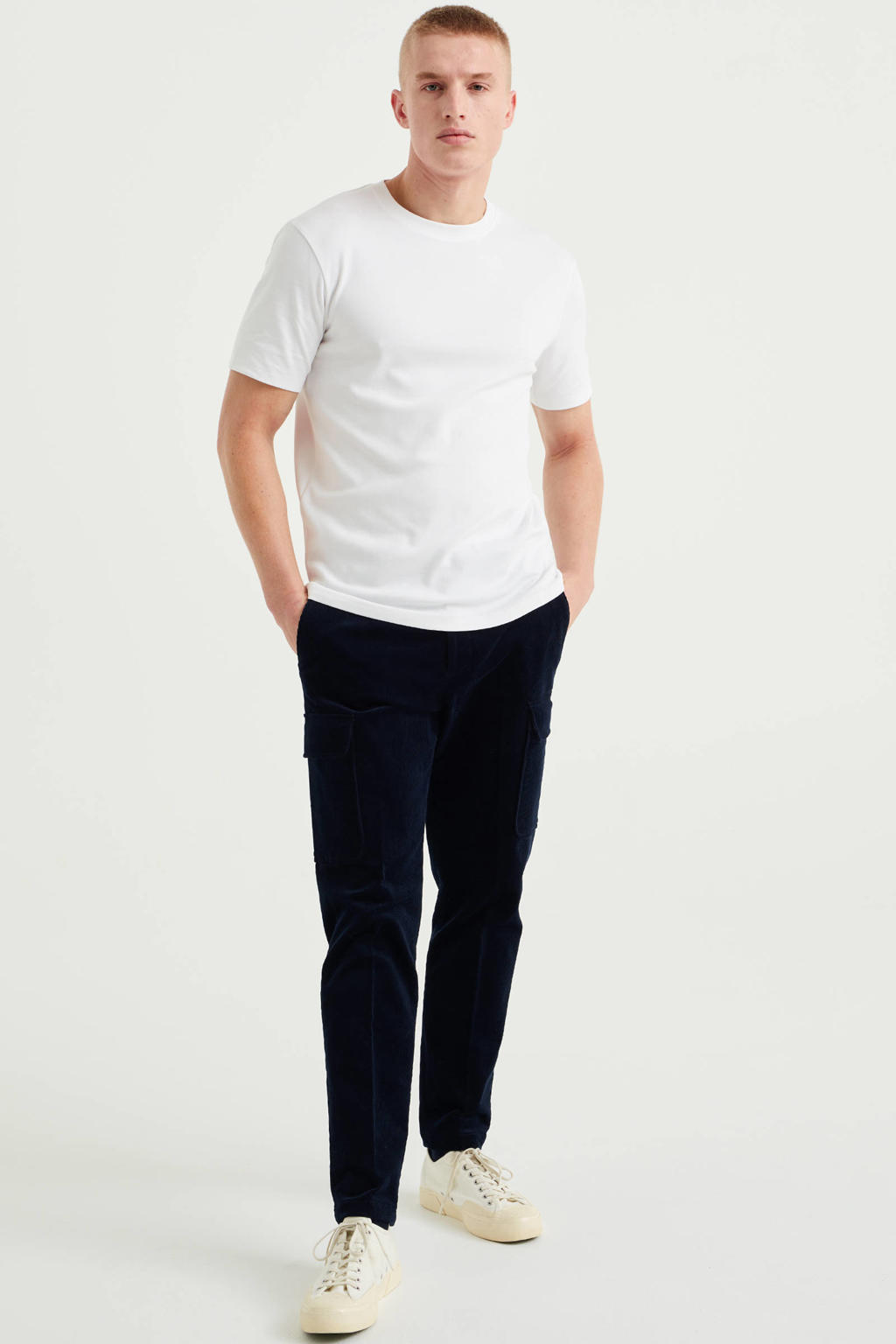 Witte heren WE Fashion T-shirt van katoen met logo dessin, korte mouwen en ronde hals