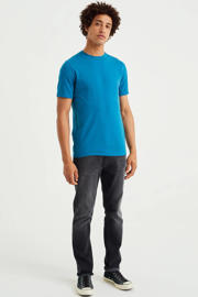 thumbnail: Blauwe heren WE Fashion T-shirt van katoen met korte mouwen en ronde hals