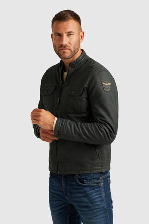 leren jack SCRAPER met logo en patches donkergroen