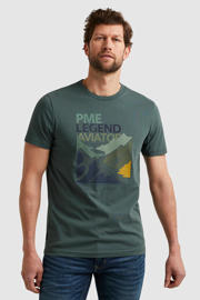 thumbnail: Groene heren PME Legend regular fit T-shirt van katoen met printopdruk, korte mouwen en ronde hals