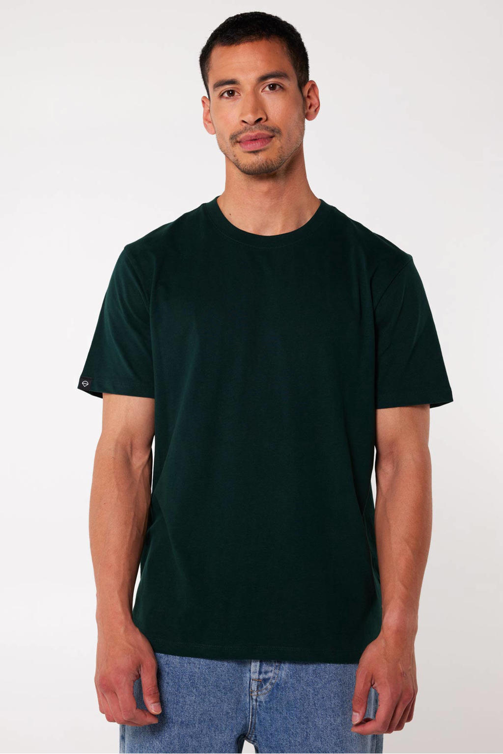 Groene heren America Today regular fit T-shirt van katoen met effen, korte mouwen en ronde hals