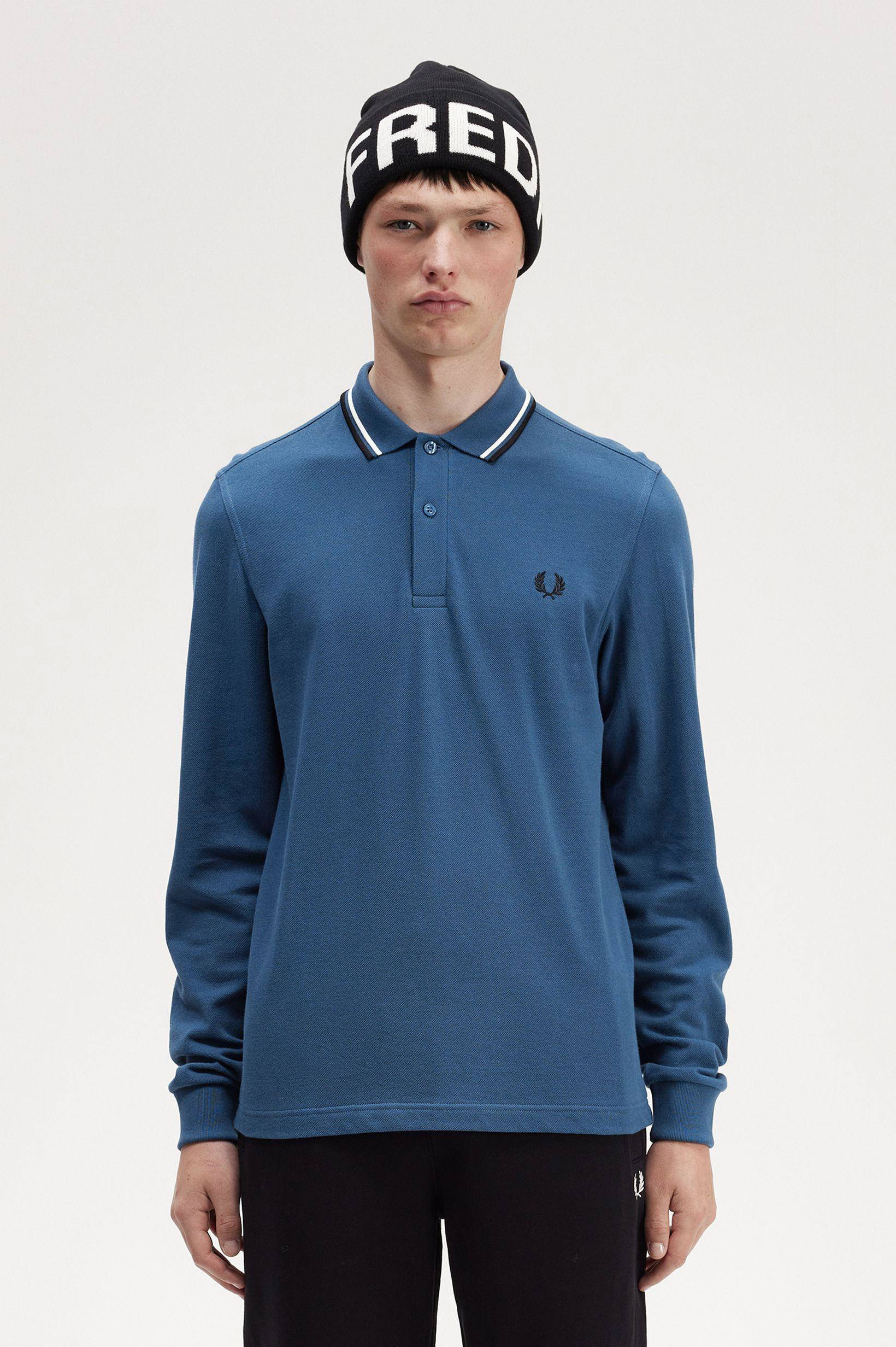 Fred Perry regular fit polo TWIN TIPPED met contrastbies blauw