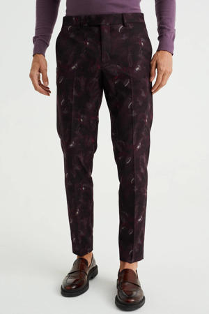 slim fit pantalon met all over print burgundy