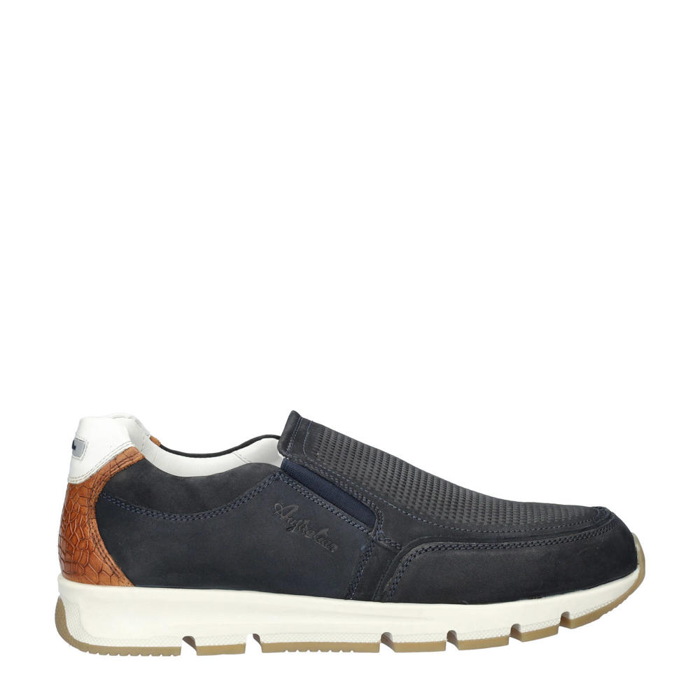 Donkerblauwe heren Australian Eagle nubuck instappers met effen