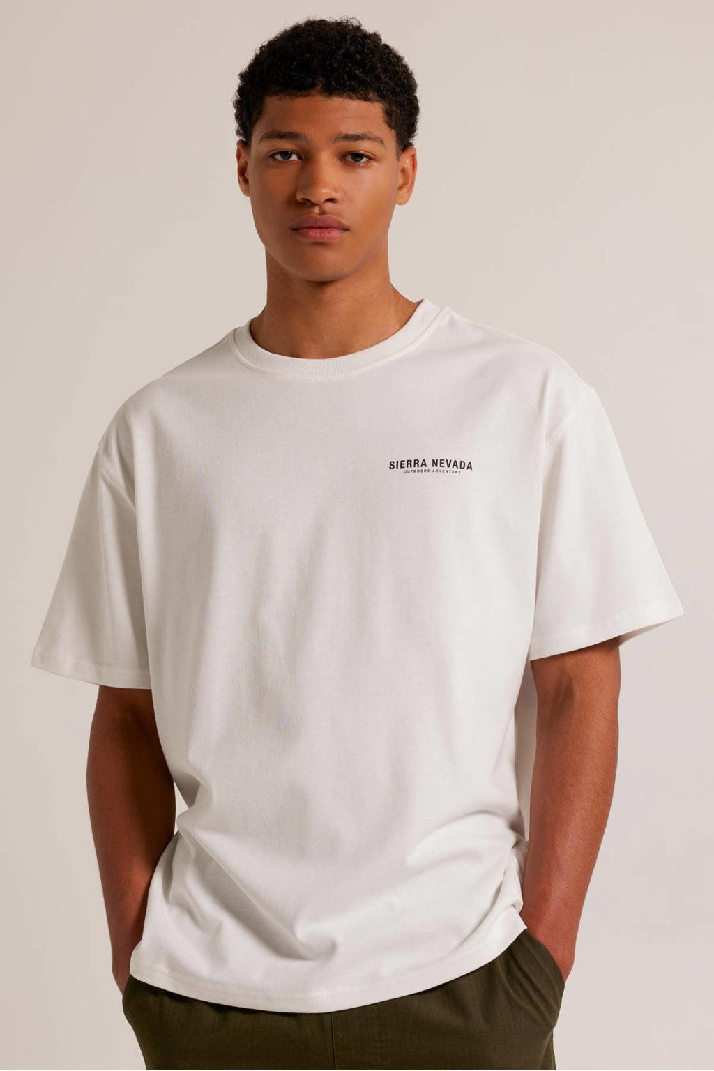 Witte heren America Today oversized T-shirt van katoen met backprint, korte mouwen en ronde hals