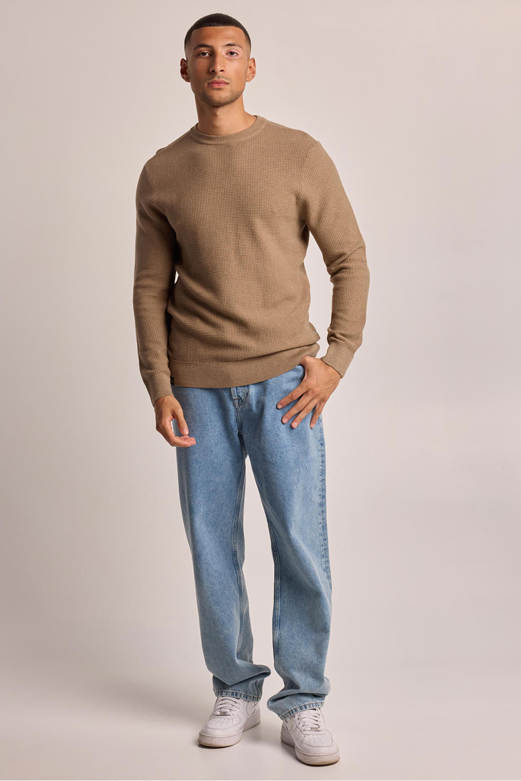 America Today gebreide trui Kain met ingebreid patroon khaki