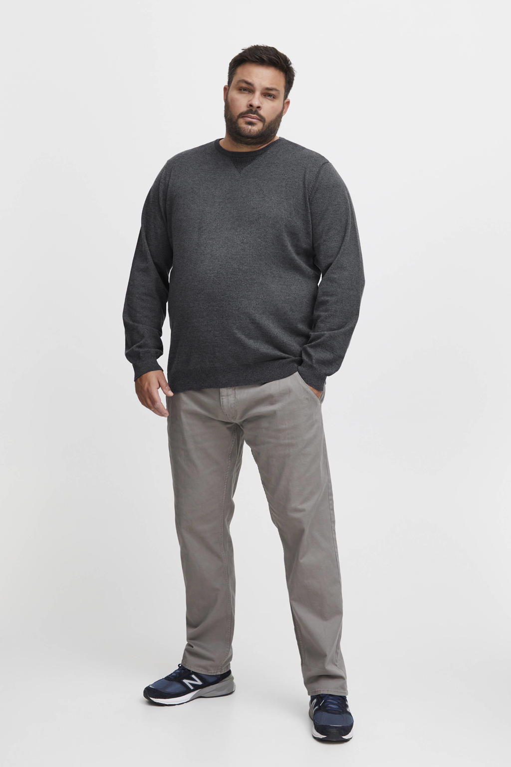 Antraciete heren Blend Big gemêleerde gebreide trui Plus Size van polyester met lange mouwen en ronde hals