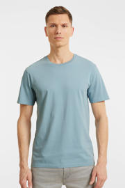 thumbnail: Grijsblauwe heren anytime T-shirt van katoen met effen, korte mouwen, ronde hals en geweven detail