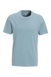 thumbnail: Lichtblauwe heren anytime T-shirt van katoen met effen, korte mouwen, ronde hals en geweven detail