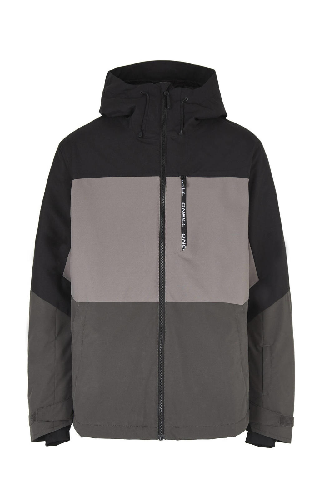Zwart, grijs en lichtgrijze heren O'Neill ski-jack Carbonite van polyester met meerkleurige print, capuchon en ritssluiting