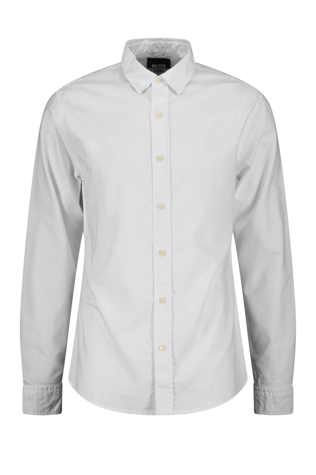 Witte heren America Today gestreept regular fit overhemd van katoen met lange mouwen, klassieke kraag en knoopsluiting
