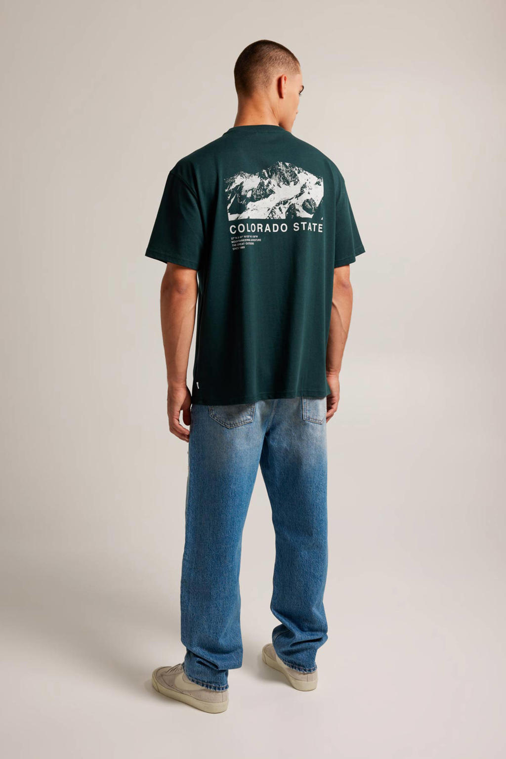 Groene heren America Today oversized T-shirt Ecko van katoen met backprint, korte mouwen en ronde hals