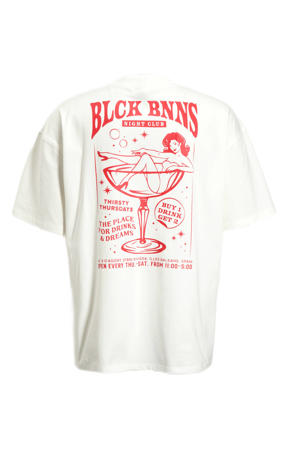 regular fit T-shirt NIGHT CLUB met backprint ecru