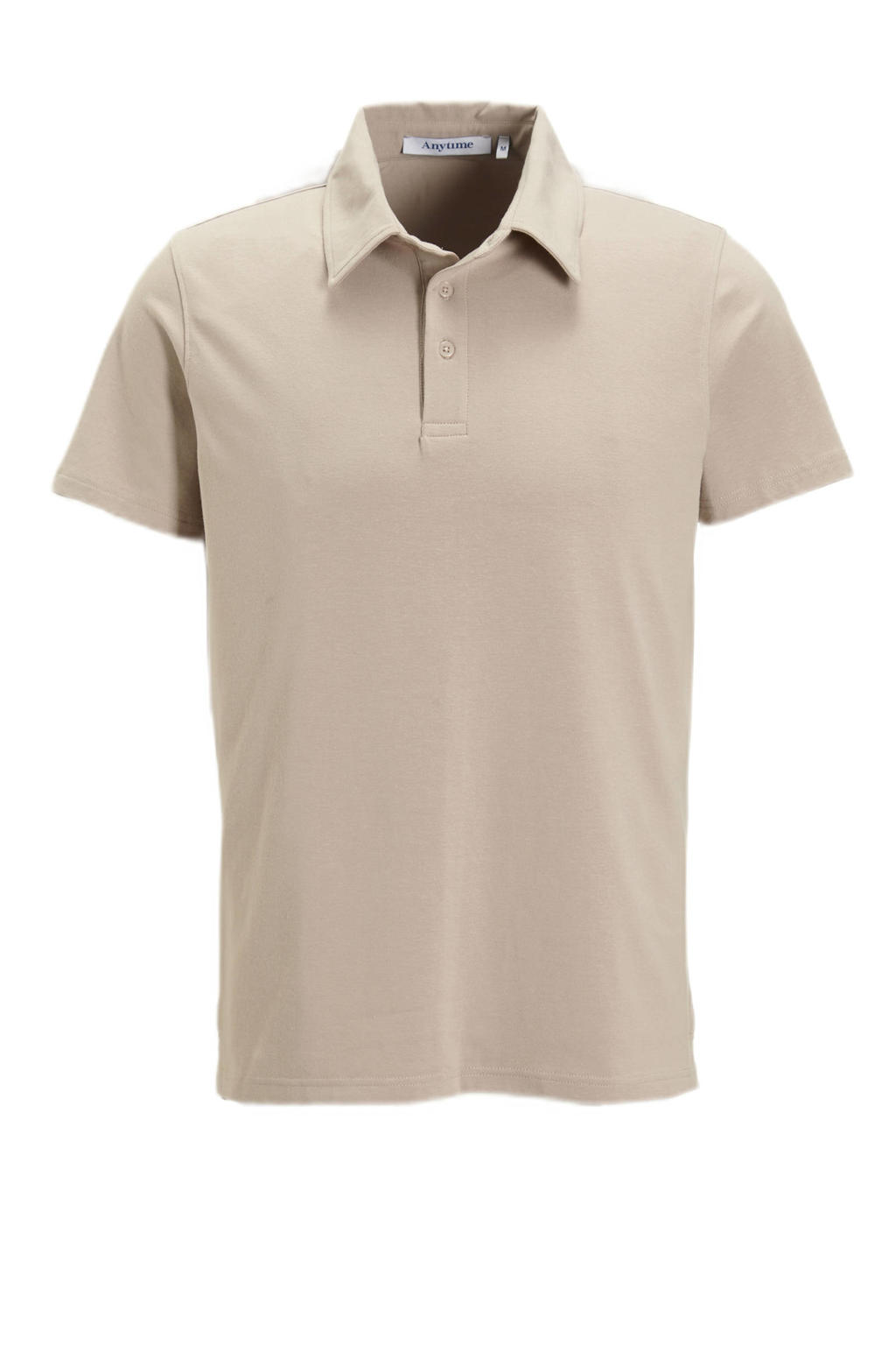 Beige heren anytime slim jersey polo van katoen met effen, korte mouwen en klassieke kraag