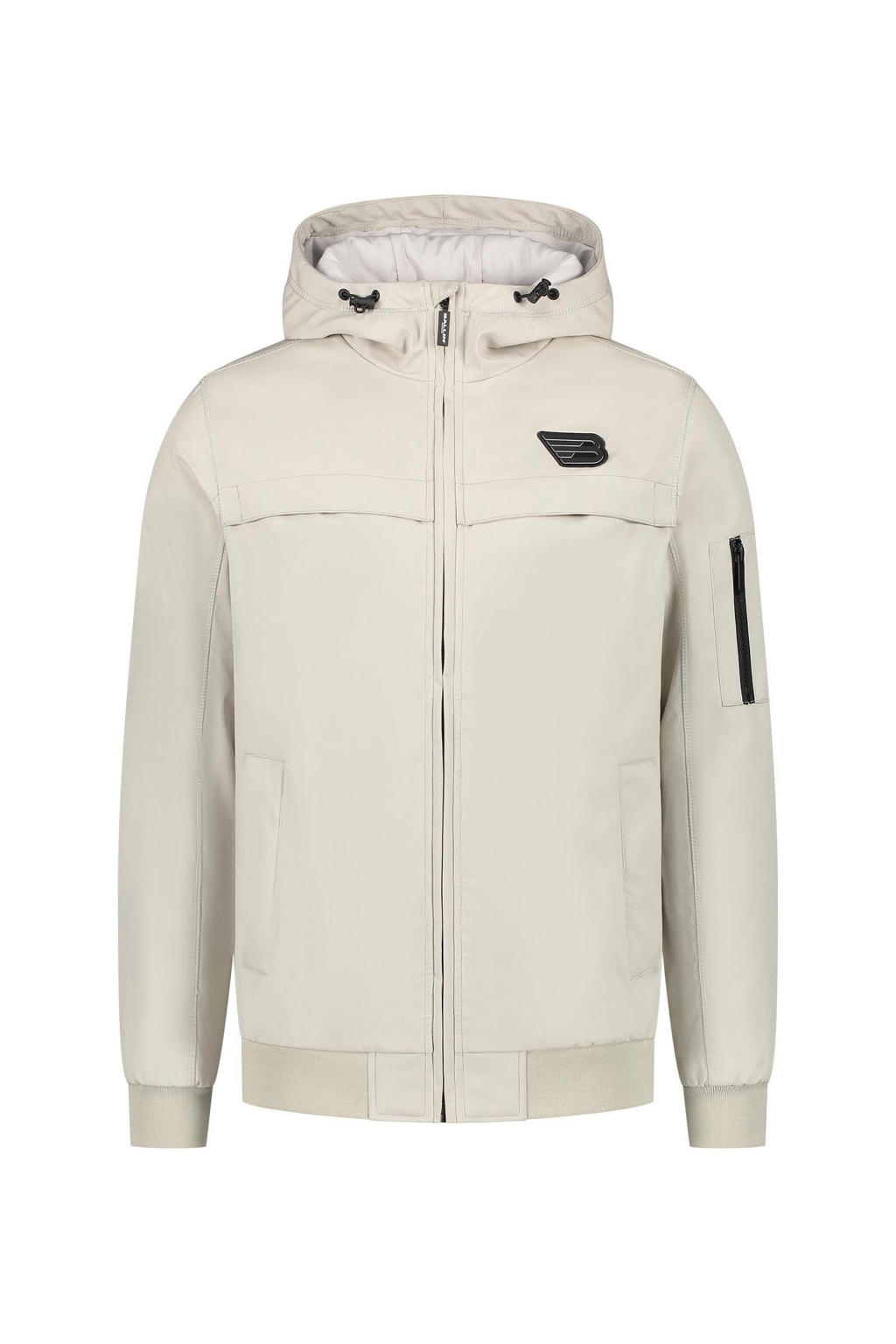 Ecru heren Ballin softshell jas van polyester met logo dessin, lange mouwen, capuchon en ritssluiting