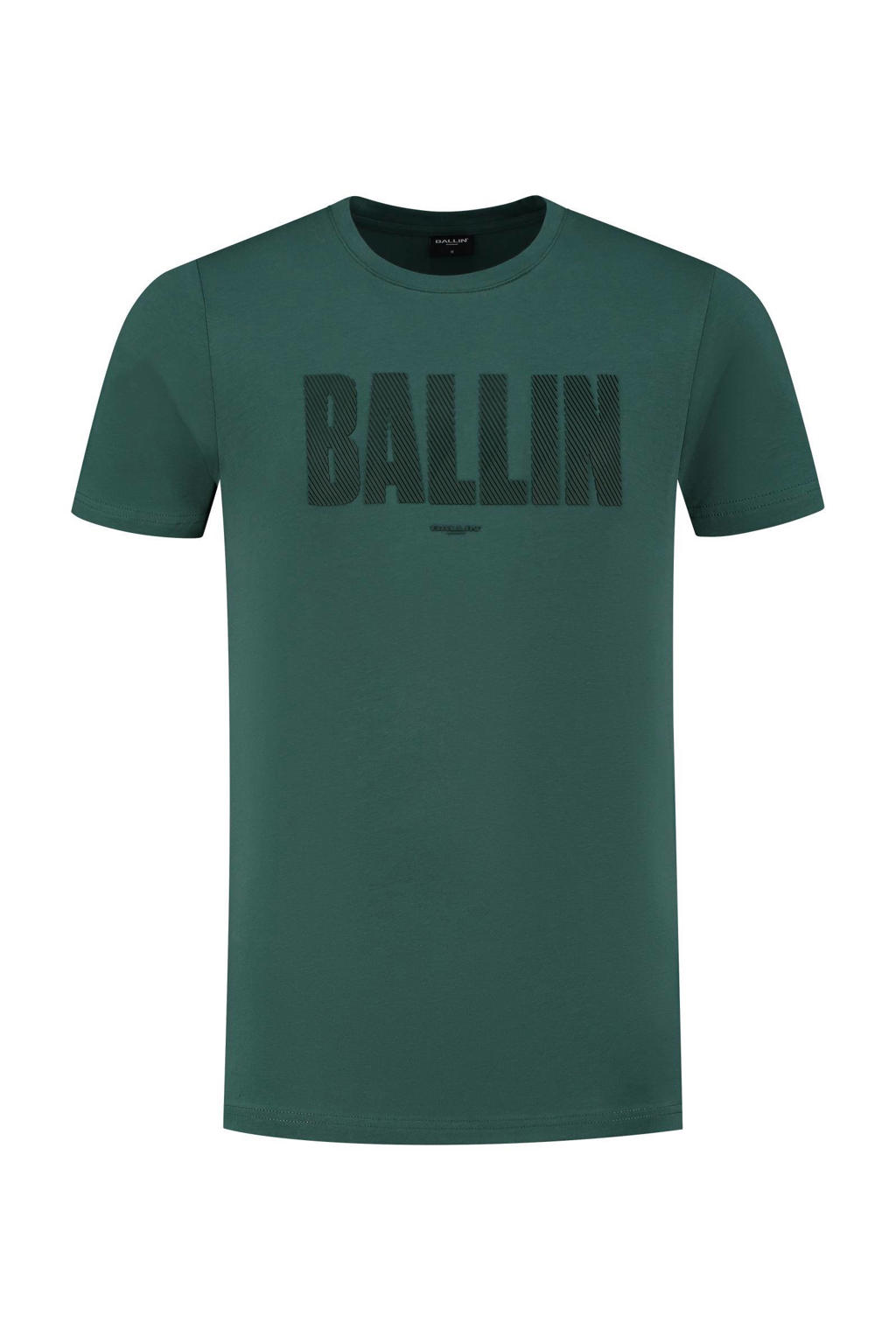 Donkergroene heren Ballin T-shirt van katoen met printopdruk, korte mouwen en ronde hals