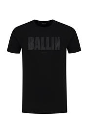 thumbnail: Zwarte heren Ballin T-shirt van katoen met printopdruk, korte mouwen en ronde hals