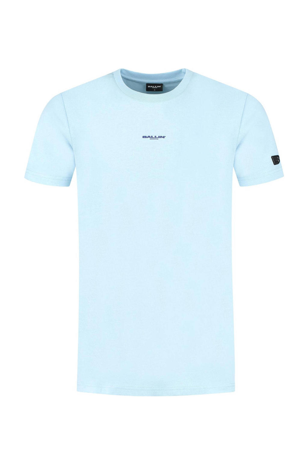 Lichtblauwe heren Ballin T-shirt van katoen met backprint, korte mouwen en ronde hals