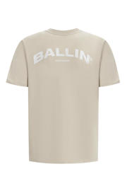 thumbnail: Zandkleurige heren Ballin T-shirt van katoen met backprint, korte mouwen en ronde hals