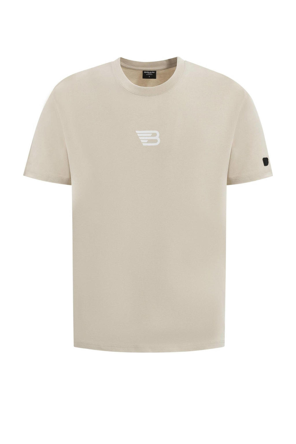 Zandkleurige heren Ballin T-shirt van katoen met backprint, korte mouwen en ronde hals