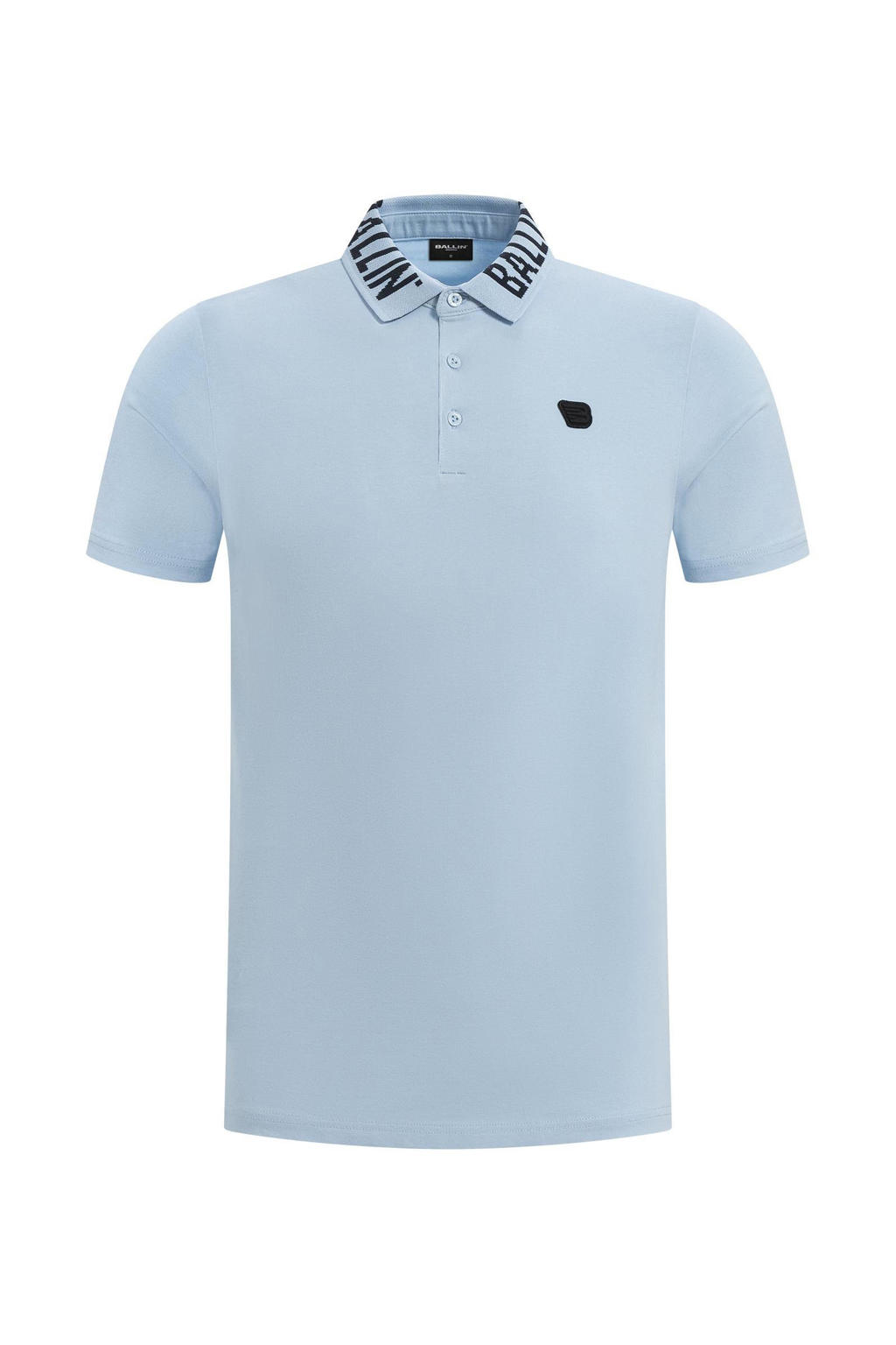 Lichtblauwe heren Ballin polo van katoen met logo dessin, korte mouwen en klassieke kraag
