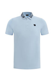 thumbnail: Lichtblauwe heren Ballin polo van katoen met logo dessin, korte mouwen en klassieke kraag