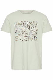 thumbnail: Lichtgroene heren Blend regular fit T-shirt van katoen met printopdruk, korte mouwen en ronde hals