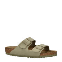 thumbnail: Kakikleurige heren Birkenstock Arizona slippers van imitatieleer met gesp en effen