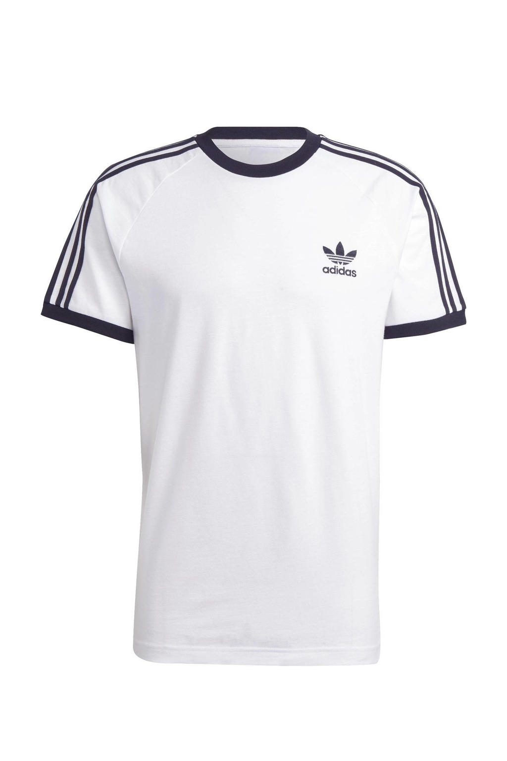 Witte heren adidas Originals T-shirt Adicolor Classics 3-Stripes van katoen met effen, korte mouwen en ronde hals