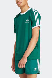 thumbnail: Donkergroen en witte heren adidas Originals T-shirt van katoen met effen, korte mouwen en ronde hals