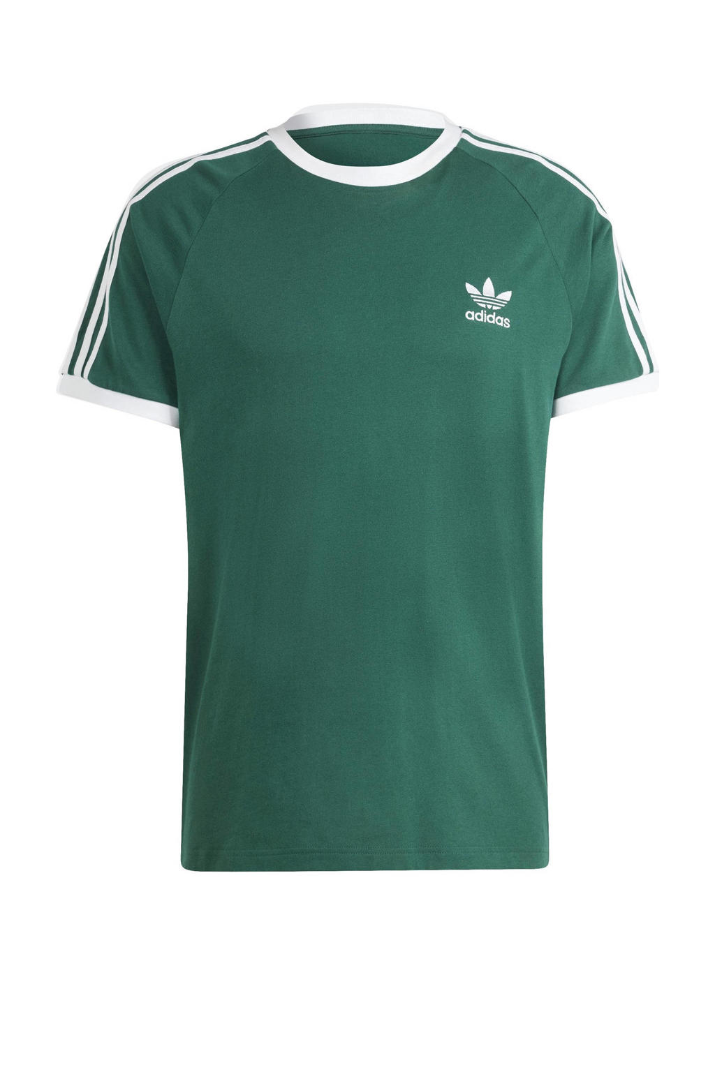 Donkergroene heren adidas Originals T-shirt van katoen met effen, korte mouwen en ronde hals