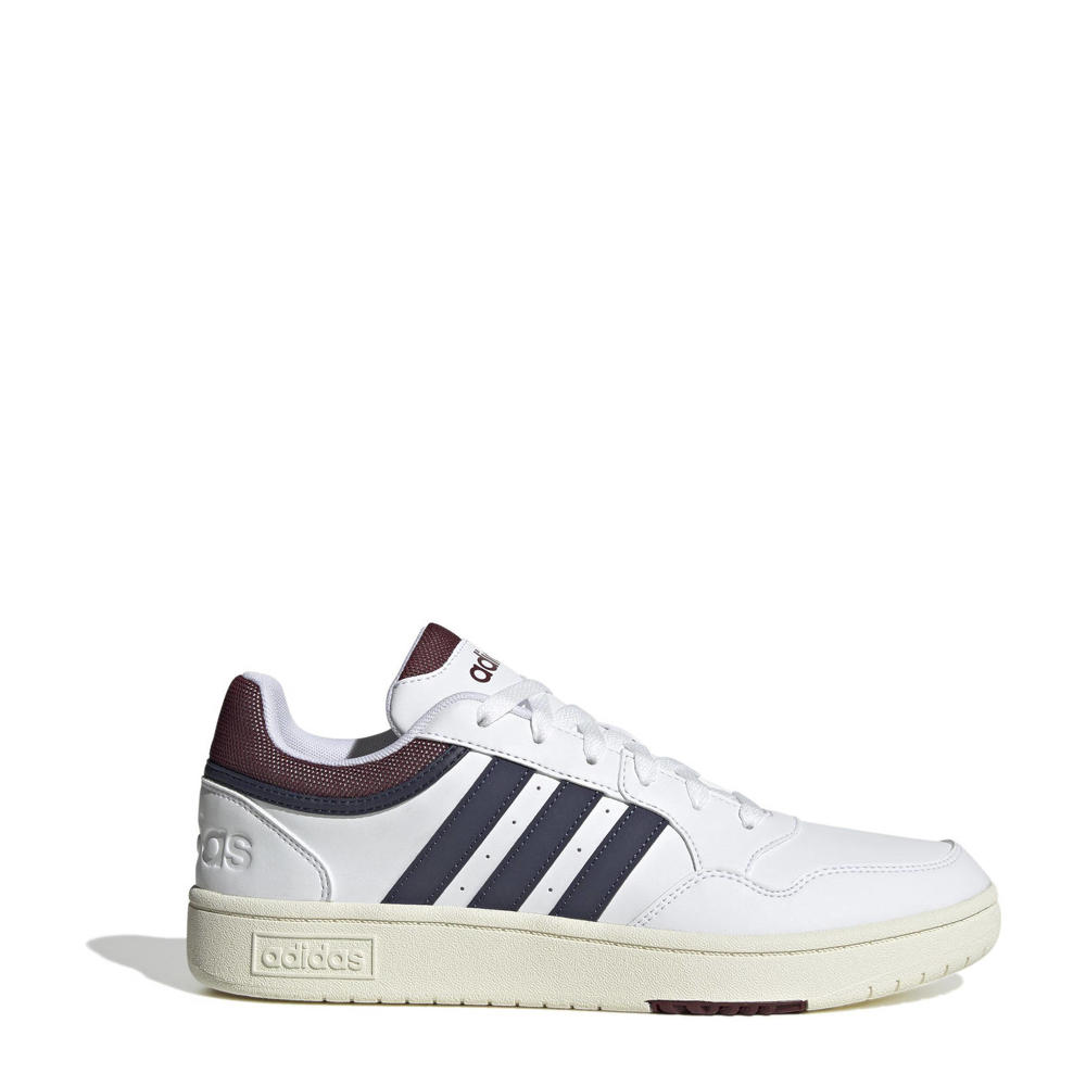 Wit, donkerrood en donkerblauwe heren adidas Sportswear Hoops 3.0 sneakers van imitatieleer/textiel met veters en effen