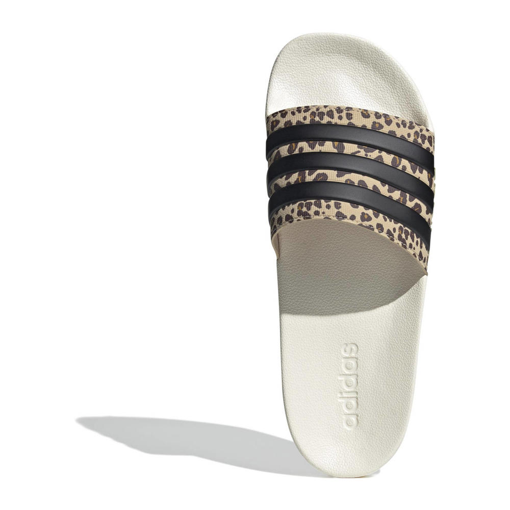 Zwart en beige unisex adidas Sportswear Adilette Shower badslippers offwhite van rubber met dierenprint