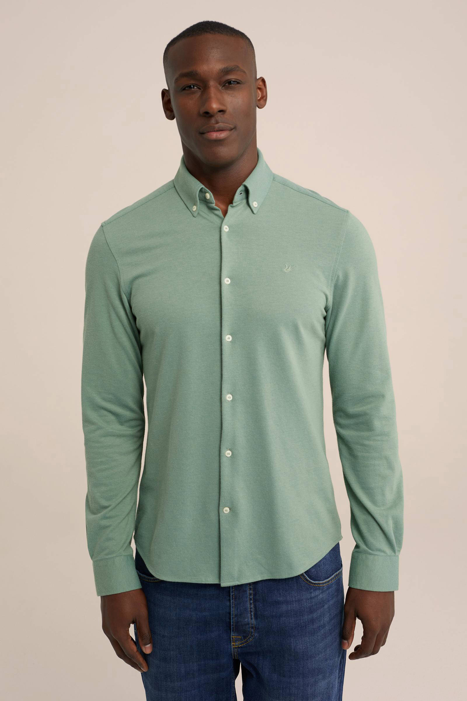 WE Fashion slim fit overhemd Tall fit groen Union River