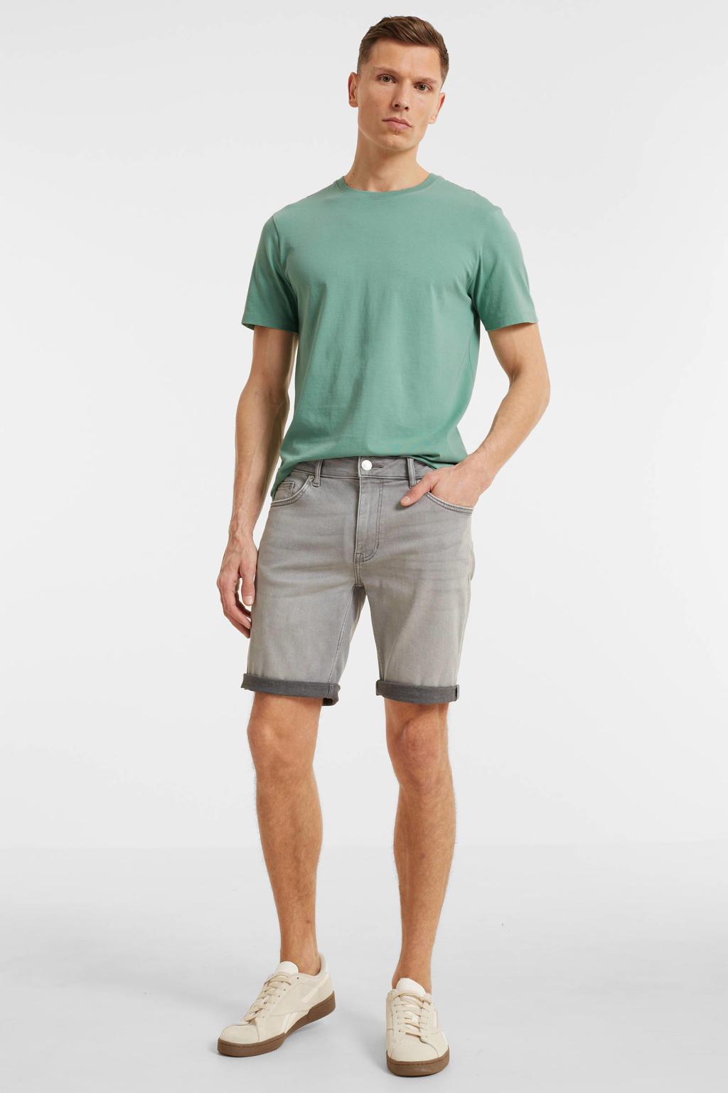 anytime denim short lichtgrijs