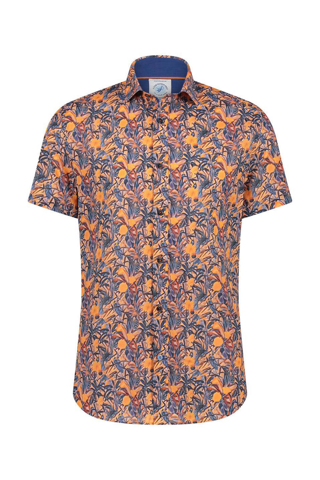 Oranje heren A fish named Fred regular fit overhemd Leafs multicolour coral met korte mouwen, klassieke kraag en knoopsluiting